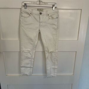 Free People Women's Distressed Raw Hem Straight Jeans Ivory Size 27